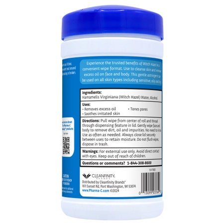 Witch Hazel Astringent The Pharma-C Company® 40 Count Wipe