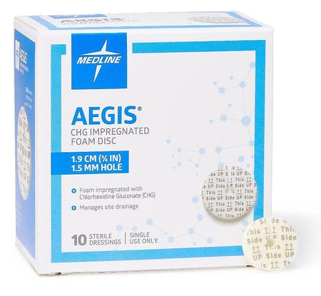 Antimicrobial Protective Disc Aegis CHG (Chlorhexidine Glutonate) 3/4 Inch Disc / 1.5 mm Hole Diameter Sterile