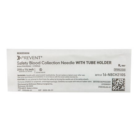 McKesson Prevent® HT Blood Collection Needle with Holder 21 Gauge 1-1/4 Inch Needle Length Safety Needle Without Tubing Sterile