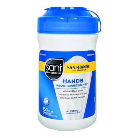Hand Sanitizing Wipe Sani-Hands® 150 Count Ethyl Alcohol Wipe Canister