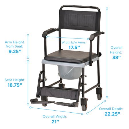 Transport Chair 17-1/2 Inch Seat Width Desk Length Arm Swing-Away Footrest Steel Frame