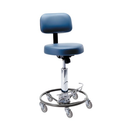 Surgical Stool Pedigo Padded Backrest Hydraulic Height Adjustment 5 Casters Lakeside Blue