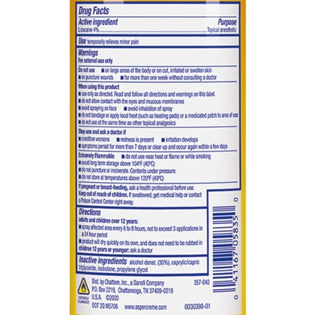 Topical Pain Relief Aspercreme® Max 4% Strength Lidocaine Spray 4 oz.
