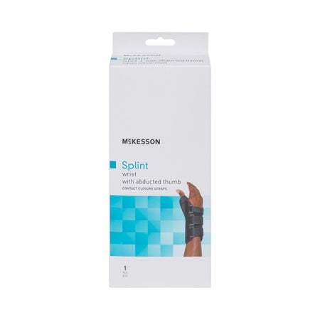 Wrist Brace with Abducted Thumb McKesson Aluminum / Foam / Spandex / Plastic Left Hand Black Small