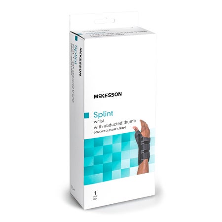 Wrist Brace with Abducted Thumb McKesson Aluminum / Foam / Spandex / Plastic Left Hand Black X-Large