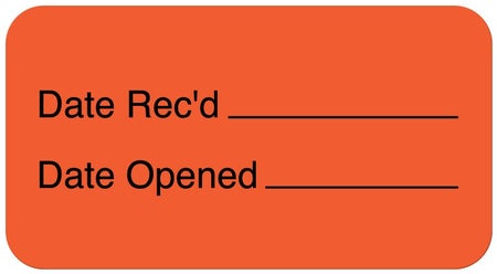 Pre-Printed Label UAL™ Auxiliary Label Fluorescent Red Paper Date Rec'd ____Date Opend Black Quality Control Label 7/8 X 1-5/8 Inch