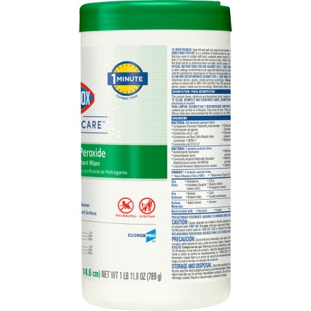 Surface Disinfectant Cleaner Clorox Healthcare® Premoistened Hydrogen Peroxide Based Manual Pull Wipe 155 Count Canister Unscented NonSterile