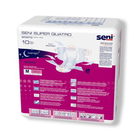 Incontinence Brief Seni® Super Quatro Adult Medium Unisex Disposable Heavy Absorbency