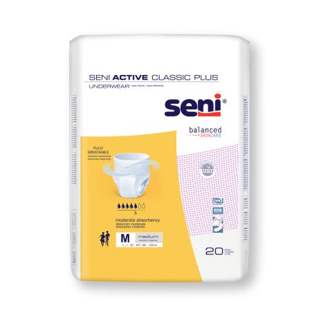 Absorbent Underwear Seni® Active Classic Plus Pull On with Tear Away Seams Adult Medium Unisex Disposable Moderate Absorbency