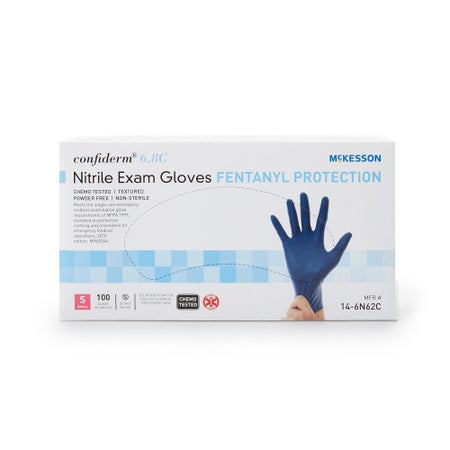 Exam Glove McKesson Confiderm® 6.8C Small 100 per Box NonSterile Nitrile Standard Cuff Length Textured Fingertips Blue Chemo Tested / Fentanyl Tested