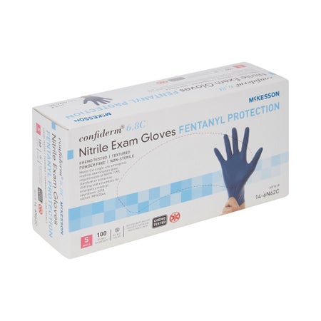 Exam Glove McKesson Confiderm® 6.8C Small 100 per Box NonSterile Nitrile Standard Cuff Length Textured Fingertips Blue Chemo Tested / Fentanyl Tested