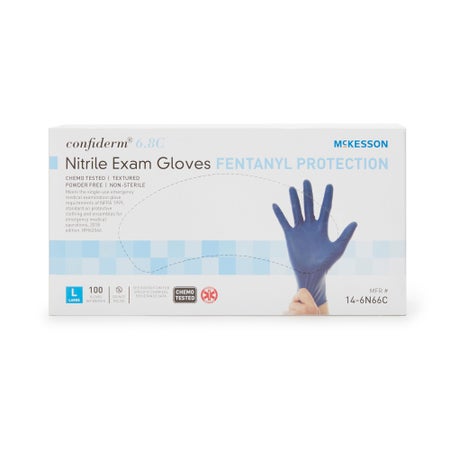 Exam Glove McKesson Confiderm® 6.8C Large 100 per Box NonSterile Nitrile Standard Cuff Length Textured Fingertips Blue Chemo Tested / Fentanyl Tested