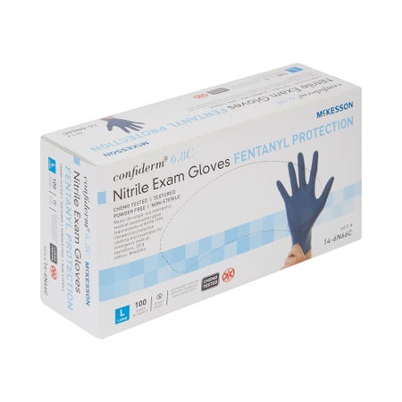 Exam Glove McKesson Confiderm® 6.8C Large 100 per Box NonSterile Nitrile Standard Cuff Length Textured Fingertips Blue Chemo Tested / Fentanyl Tested