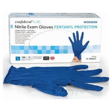 Exam Glove McKesson Confiderm® 6.8C Large 100 per Box NonSterile Nitrile Standard Cuff Length Textured Fingertips Blue Chemo Tested / Fentanyl Tested