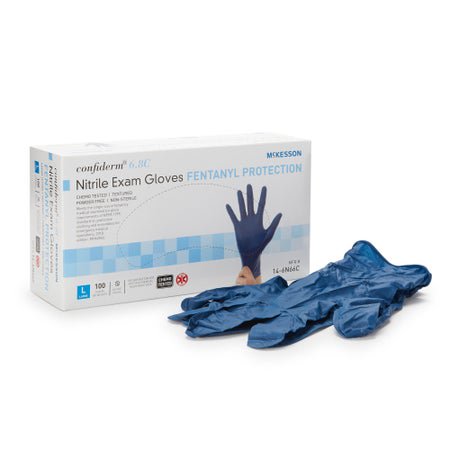 Exam Glove McKesson Confiderm® 6.8C Large 100 per Box NonSterile Nitrile Standard Cuff Length Textured Fingertips Blue Chemo Tested / Fentanyl Tested