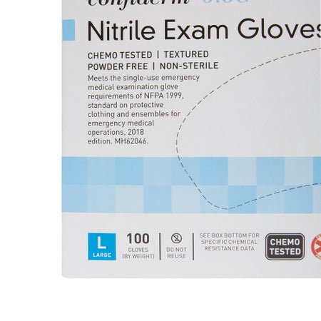Exam Glove McKesson Confiderm® 6.8C Large 100 per Box NonSterile Nitrile Standard Cuff Length Textured Fingertips Blue Chemo Tested / Fentanyl Tested