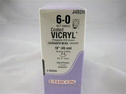 Absorbable Suture with Needle Coated Vicryl™ Polyglactin 910 P-3 3/8 Circle Precision Reverse Cutting Needle Size 6-0 Braided