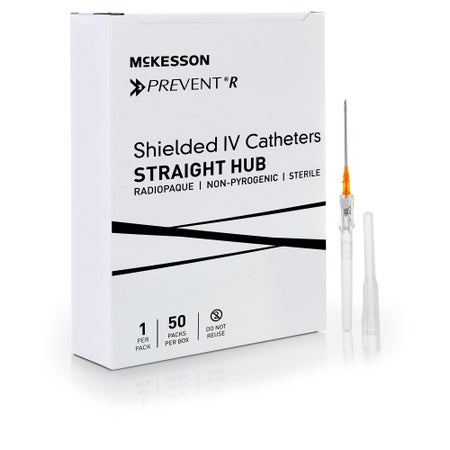 Peripheral IV Catheter McKesson Prevent® R 14 Gauge 1-3/4 Inch Straight Hub Non Blood Control Push Button Safety