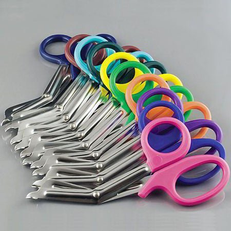 Utility Scissors Econo Sterile™ 7 Inch Length Floor / Office Grade Pakistani Stainless Steel NonSterile Purple Finger Ring Handle Angled Sharp Tip / Blunt Tip