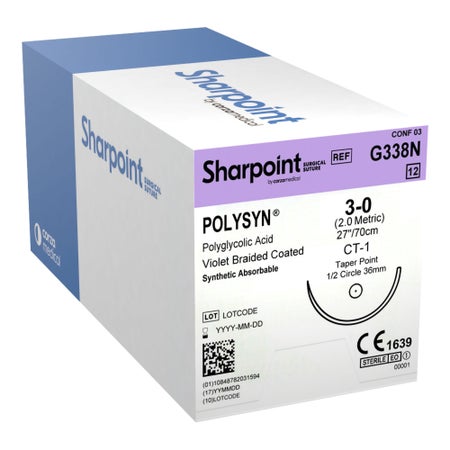 Absorbable Suture with Needle PolySyn™ Polyglycolic Acid CT-1 1/2 Circle Taper Point Needle Size 3-0 Braided