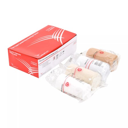 4 Layer Compression Bandage System Cardinal Health™ 10 cm X 3.5 Meter, 10 cm X 2.9 Meter, 10 cm X 2.5 Meter Self-adherent Closure Tan / White NonSterile Standard Compression