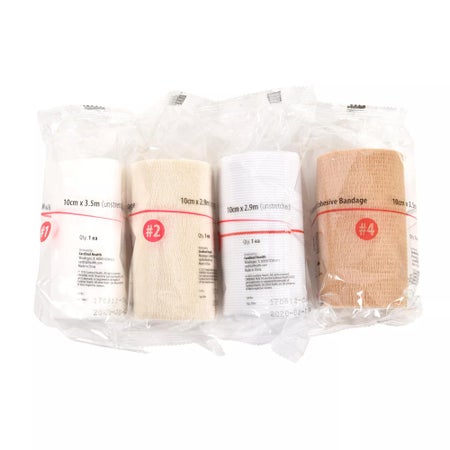 4 Layer Compression Bandage System Cardinal Health™ 10 cm X 3.5 Meter, 10 cm X 2.9 Meter, 10 cm X 2.5 Meter Self-adherent Closure Tan / White NonSterile Standard Compression