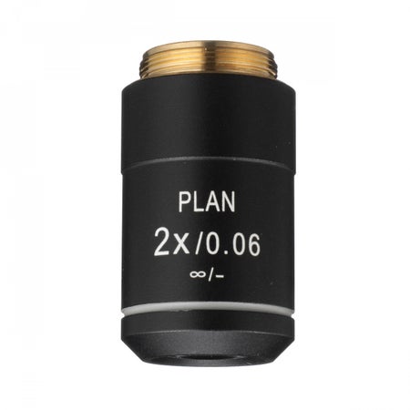 Achromat Objective Lens 2X Plan, N.A. 0.06, 5.3 mm Working Distance For use with 3000-LED, EXC-350 and 3000 Series Microscopes
