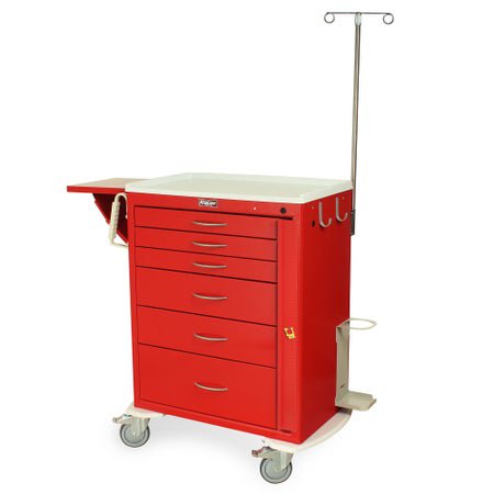 Emergency Crash Cart M-Series Tall Powder Coated Steel Frame 43-3/4 X 36-3/4 X 22 Inch Red