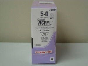 Absorbable Suture with Needle Coated Vicryl™ Polyglactin 910 PS-2 3/8 Circle Precision Reverse Cutting Needle Size 5-0 Braided