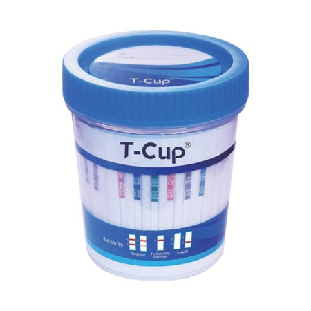 Drugs of Abuse Test Kit T-Cup® AMP, BAR, BUP, BZO, COC, mAMP/MET, MDMA, MOP, MTD, OXY, PCP, THC (CR, pH, SG) 25 Tests CLIA Waived