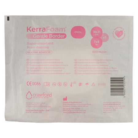 Foam Dressing KerraFoam™ Gentle Border 7 X 8 Inch With Border Film Backing Silicone Adhesive Oval Sterile