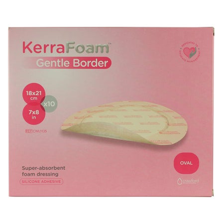 Foam Dressing KerraFoam™ Gentle Border 7 X 8 Inch With Border Film Backing Silicone Adhesive Oval Sterile