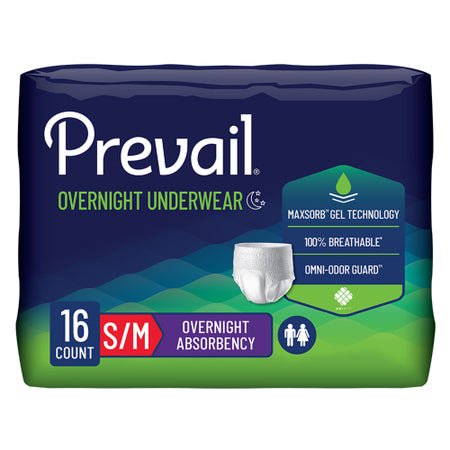 Absorbent Underwear Prevail® Overnight Pull On with Tear Away Seams Adult Small / Medium Unisex Disposable Heavy Absorbency