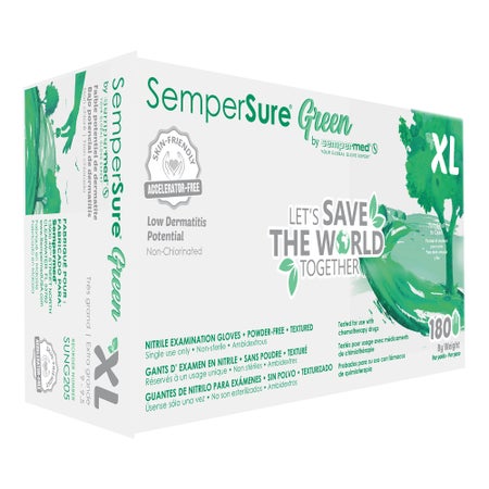 Exam Glove SemperSure™ X-Large 180 per Box NonSterile Nitrile Standard Cuff Length Textured Fingertips Green Chemo Tested
