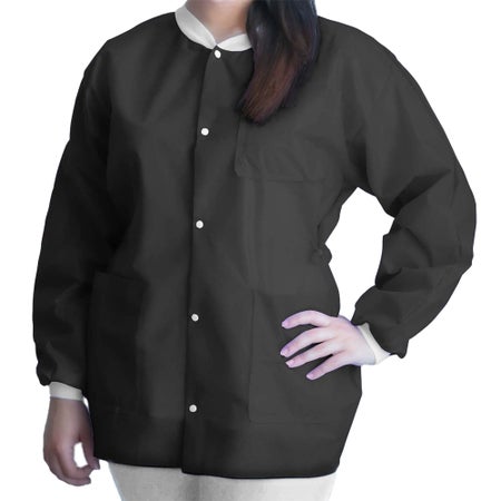 Lab Jacket FitMe™ Black X-Large Hip Length 3-Layer SMS Disposable