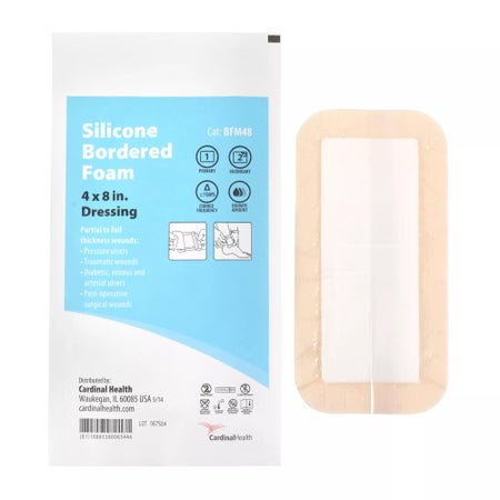 5-Layer Foam Dressing Kendall™ 4 X 8 Inch With Border Film Backing Silicone Adhesive Rectangle Sterile