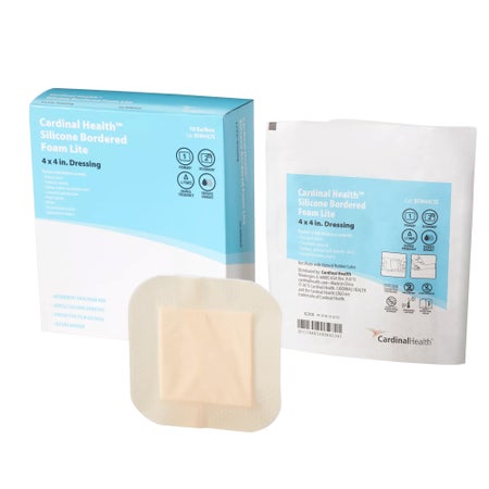 Foam Dressing Cardinal Health™ Silicone Bordered Foam Lite 4 X 4 Inch With Border Film Backing Silicone Adhesive Square Sterile