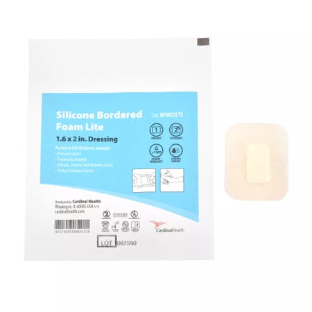 Foam Dressing Cardinal Health™ Silicone Bordered Foam Lite 1-3/5 X 2 Inch With Border Film Backing Silicone Adhesive Rectangle Sterile