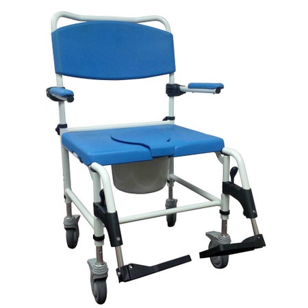 3-in-1 Commode / Shower Chair drive™ Padded Flip-Back Arms Aluminum Frame Padded Backrest 22 Inch Seat Width 500 lbs. Weight Capacity