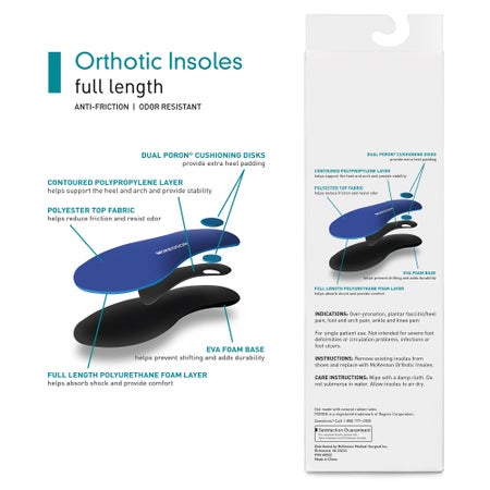 Orthotic Insole McKesson Full Length EVA / Polyester / Polypropylene / Poron® Women 10 to 10.5 / Men 8 to 8.5 Black / Blue