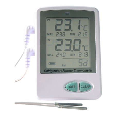 Ultra-Low Temperature Data Logger with Alarm Thermco® Fahrenheit / Celsius -112° to +158°F (-80° to +70°C) 2 Stainless Steel Probes Flip-out Stand Battery Operated