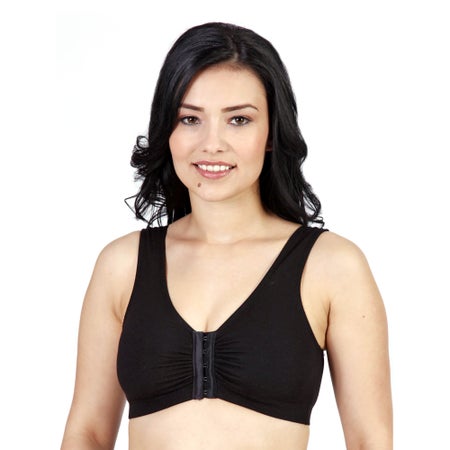Sports Bra T-350 Size 38 Black Front Hook and Eye Closure