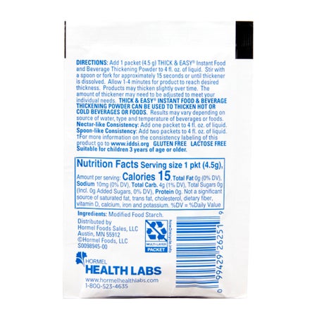Food and Beverage Thickener Thick & Easy® 0.16 oz. Individual Packet Unflavored Powder IDDSI Level 1 Slightly Thick