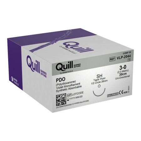 Absorbable Quill Barbed Suture with Needle Quill™ Polydioxanone SH 1/2 Circle Taper Point Needle Size 3-0 Barbed Monofilament