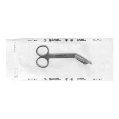 Bandage Scissors Miltex® Disposable Lister 4-1/2 Inch Length Floor / Office Grade Pakistani Stainless Steel Sterile Finger Ring Handle Angled Blunt Tip / Blunt Tip