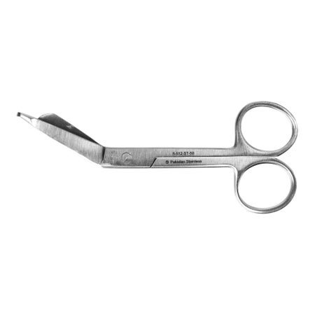 Bandage Scissors Miltex® Disposable Lister 4-1/2 Inch Length Floor / Office Grade Pakistani Stainless Steel Sterile Finger Ring Handle Angled Blunt Tip / Blunt Tip