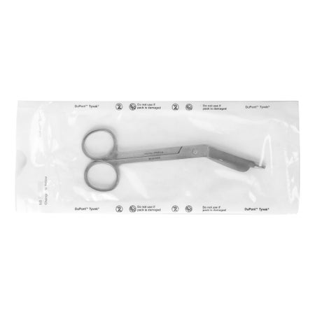 Bandage Scissors Miltex® Disposable Lister 5-1/2 Inch Length Floor / Office Grade Pakistani Stainless Steel Sterile Finger Ring Handle Angled Blunt Tip / Blunt Tip
