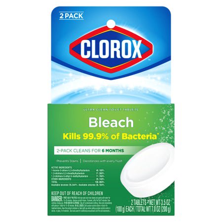 Toilet Bowl Cleaner Clorox® Ultra Clean Toilet Tablets Bleach Dissolving Tablet 2 Count Individual Packet Chlorine Scent NonSterile