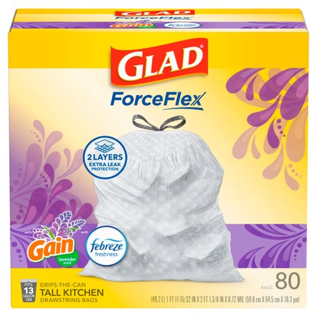 Trash Bag Glad® 13 gal. 0.72 mil 12 X 24 Inch White Tall Kitchen Dispenser Box