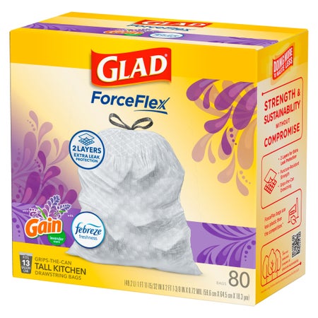 Trash Bag Glad® 13 gal. 0.72 mil 12 X 24 Inch White Tall Kitchen Dispenser Box